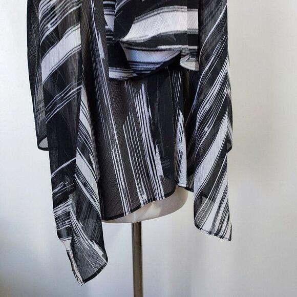 Catherines Sheer Cardigan Womens 0X Open Front 3/4 Bell Sleeves Black White - Picture 5 of 10